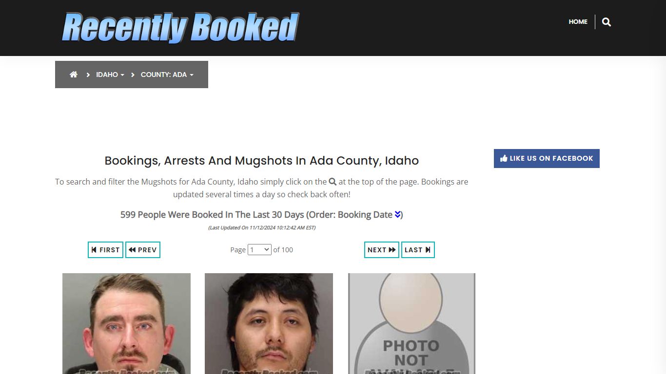 Bookings, Arrests and Mugshots in Ada County, Idaho - Recently Booked