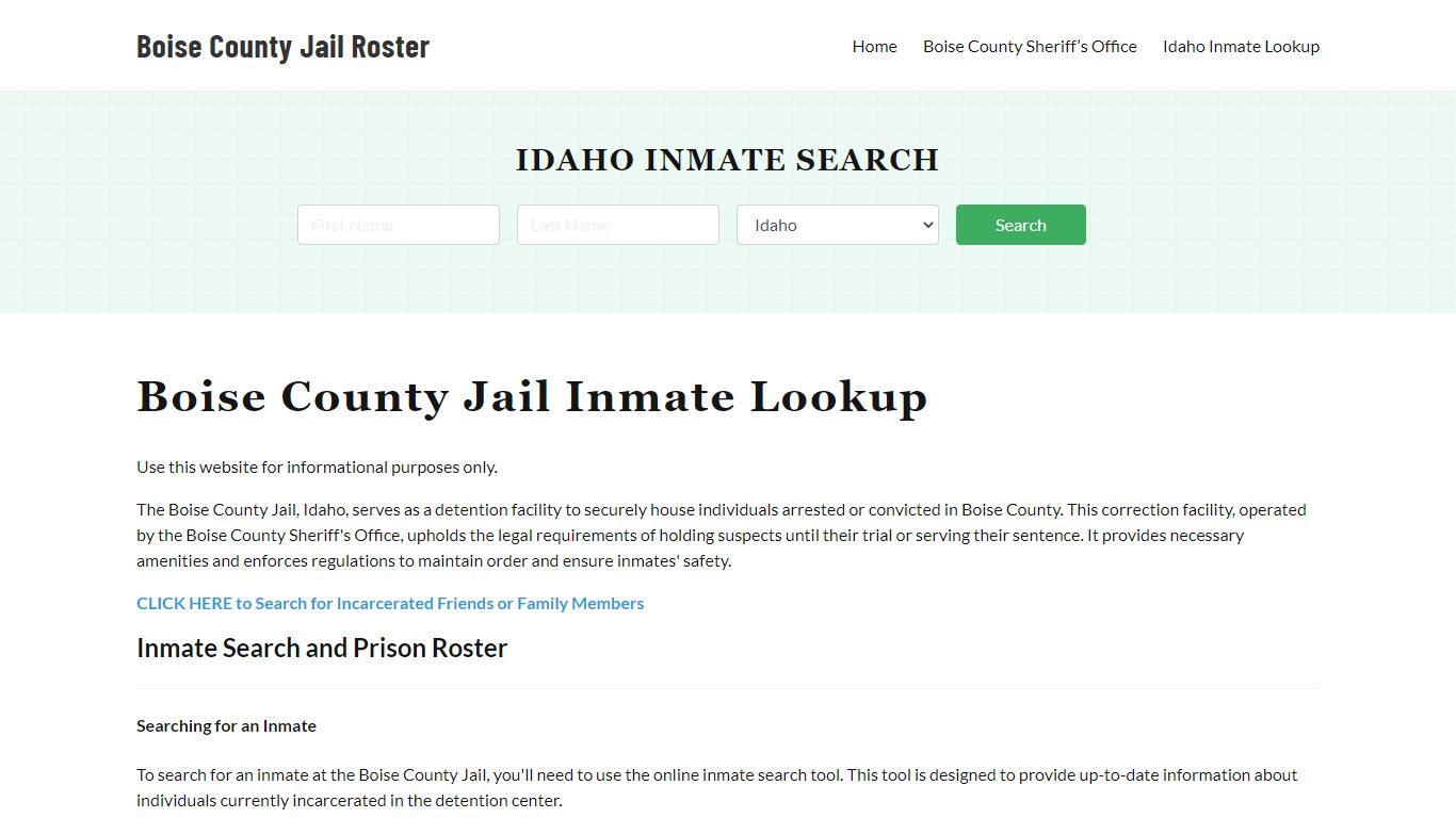 Boise County Jail Roster Lookup, ID, Inmate Search